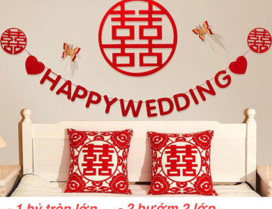Trang Trí Tiệc Cưới  - Set Treo Song Hỷ - HAPPY WEDDING Trang Trí Phòng Cưới Thêm Sinh Động