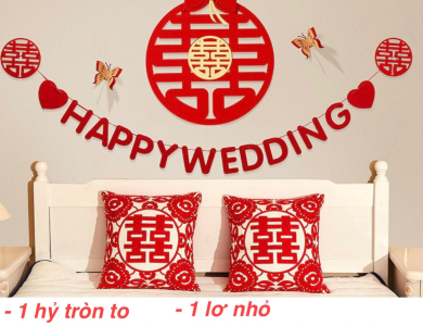 Trang Trí Tiệc Cưới  - Set Treo Song Hỷ - HAPPY WEDDING Trang Trí Phòng Cưới Thêm Sinh Động