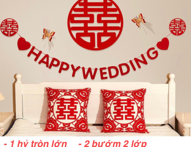 Trang Trí Tiệc Cưới  - Set Treo Song Hỷ - HAPPY WEDDING Trang Trí Phòng Cưới Thêm Sinh Động