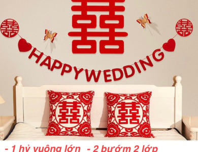 Trang Trí Tiệc Cưới  - Set Treo Song Hỷ - HAPPY WEDDING Trang Trí Phòng Cưới Thêm Sinh Động