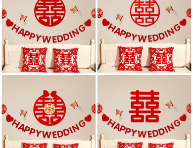 Trang Trí Tiệc Cưới  - Set Treo Song Hỷ - HAPPY WEDDING Trang Trí Phòng Cưới Thêm Sinh Động