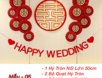 Trang Trí Tiệc Cưới  - Set Treo Song Hỷ - HAPPY WEDDING Trang Trí Phòng Cưới Thêm Sinh Động