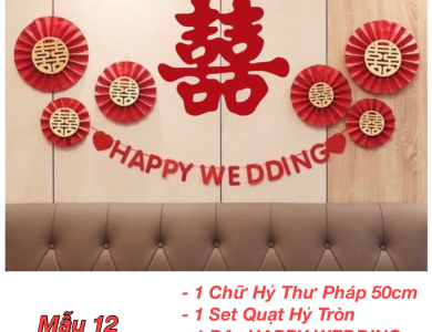 Trang Trí Tiệc Cưới  - Set Treo Song Hỷ - HAPPY WEDDING Trang Trí Phòng Cưới Thêm Sinh Động