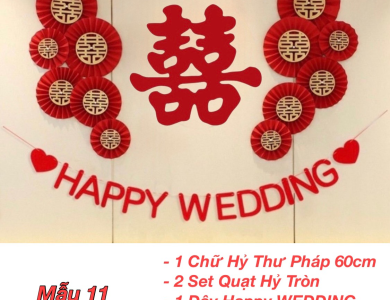 Trang Trí Tiệc Cưới  - Set Treo Song Hỷ - HAPPY WEDDING Trang Trí Phòng Cưới Thêm Sinh Động