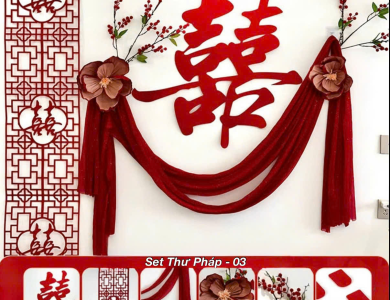 Trang Trí Tiệc Cưới  - Set Treo Song Hỷ - HAPPY WEDDING Trang Trí Phòng Cưới Thêm Sinh Động