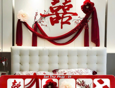 Trang Trí Tiệc Cưới  - Set Treo Song Hỷ - HAPPY WEDDING Trang Trí Phòng Cưới Thêm Sinh Động