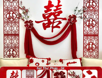 Trang Trí Tiệc Cưới  - Set Treo Song Hỷ - HAPPY WEDDING Trang Trí Phòng Cưới Thêm Sinh Động