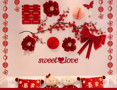 Trang Trí Tiệc Cưới  - Set Treo Song Hỷ - HAPPY WEDDING Trang Trí Phòng Cưới Thêm Sinh Động