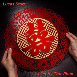 Liễn Song Hỷ 3D Cao Cấp - Trang Trí Phòng Cưới, Tiệc Cưới, Size 44cm
