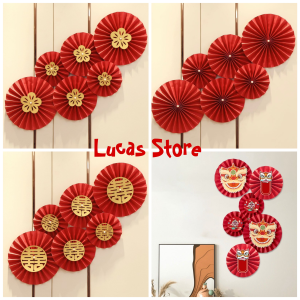 Set Quạt Giấy Đỏ Party Fan Cao Cấp - Trang Trí Sinh Nhật, Tiệc Cưới, Trung Thu, Lẽ Tết