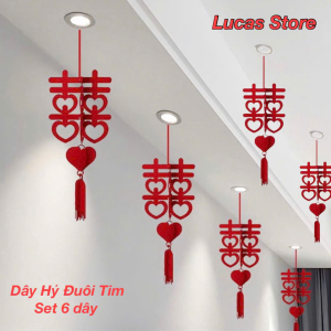 Chữ Hỷ 3D Treo Trần Nhà Trang Trí Tiệc Cưới, Phòng Cưới, Phòng Tân Hôn - Set 6 Dây