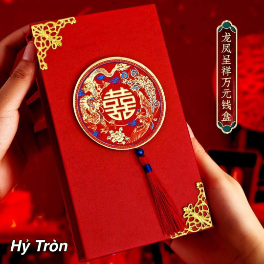 Hộp Nạp Tài Song Hỷ, Ăn Hỏi, Đựng Tiền Sính Lễ Cưới - Hoạ Tiết In 3D Cao Cấp