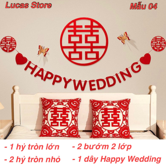 Trang Trí Tiệc Cưới  - Set Treo Song Hỷ - HAPPY WEDDING Trang Trí Phòng Cưới Thêm Sinh Động