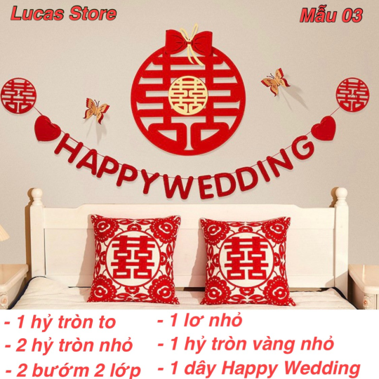 Trang Trí Tiệc Cưới  - Set Treo Song Hỷ - HAPPY WEDDING Trang Trí Phòng Cưới Thêm Sinh Động
