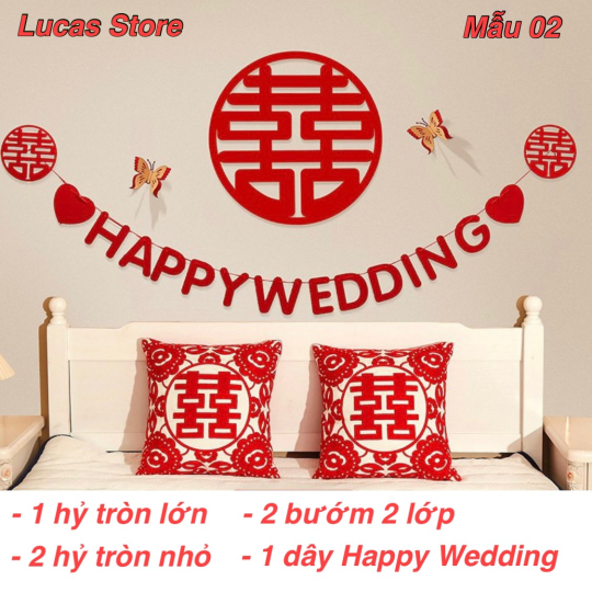 Trang Trí Tiệc Cưới  - Set Treo Song Hỷ - HAPPY WEDDING Trang Trí Phòng Cưới Thêm Sinh Động