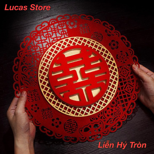 Liễn Song Hỷ 3D Cao Cấp - Trang Trí Phòng Cưới, Tiệc Cưới, Size 44cm