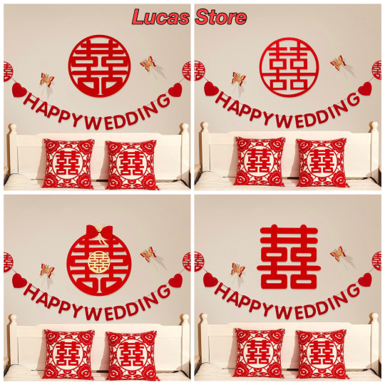 Trang Trí Tiệc Cưới  - Set Treo Song Hỷ - HAPPY WEDDING Trang Trí Phòng Cưới Thêm Sinh Động