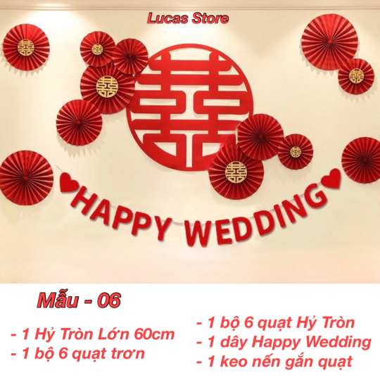 Trang Trí Tiệc Cưới  - Set Treo Song Hỷ - HAPPY WEDDING Trang Trí Phòng Cưới Thêm Sinh Động