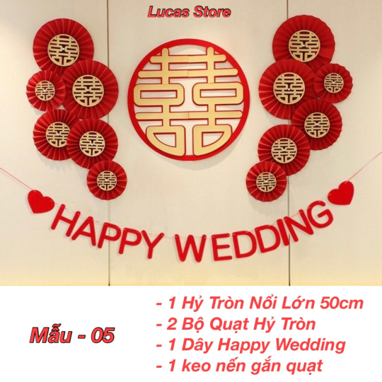 Trang Trí Tiệc Cưới  - Set Treo Song Hỷ - HAPPY WEDDING Trang Trí Phòng Cưới Thêm Sinh Động