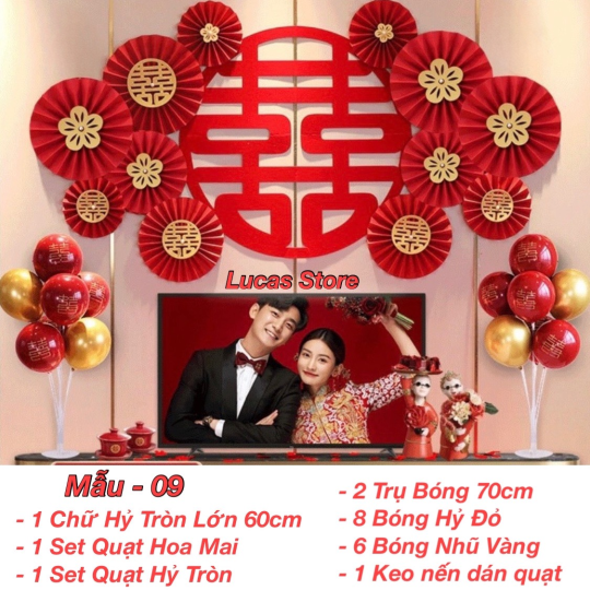 Trang Trí Tiệc Cưới  - Set Treo Song Hỷ - HAPPY WEDDING Trang Trí Phòng Cưới Thêm Sinh Động
