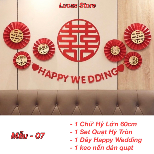 Trang Trí Tiệc Cưới  - Set Treo Song Hỷ - HAPPY WEDDING Trang Trí Phòng Cưới Thêm Sinh Động
