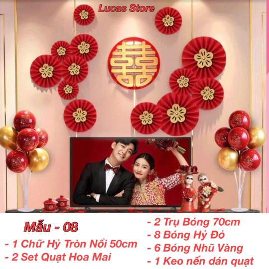 Trang Trí Tiệc Cưới  - Set Treo Song Hỷ - HAPPY WEDDING Trang Trí Phòng Cưới Thêm Sinh Động