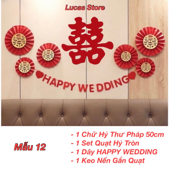 Trang Trí Tiệc Cưới  - Set Treo Song Hỷ - HAPPY WEDDING Trang Trí Phòng Cưới Thêm Sinh Động