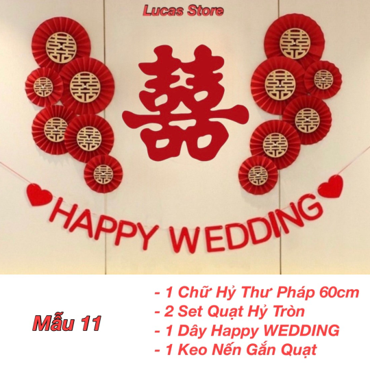 Trang Trí Tiệc Cưới  - Set Treo Song Hỷ - HAPPY WEDDING Trang Trí Phòng Cưới Thêm Sinh Động