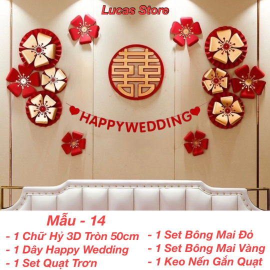 Trang Trí Tiệc Cưới  - Set Treo Song Hỷ - HAPPY WEDDING Trang Trí Phòng Cưới Thêm Sinh Động
