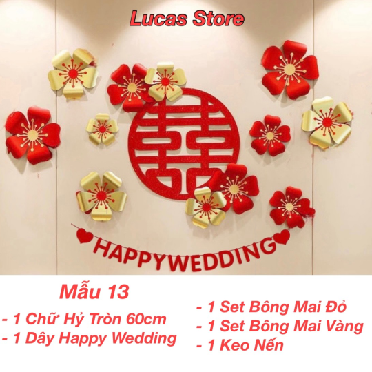 Trang Trí Tiệc Cưới  - Set Treo Song Hỷ - HAPPY WEDDING Trang Trí Phòng Cưới Thêm Sinh Động
