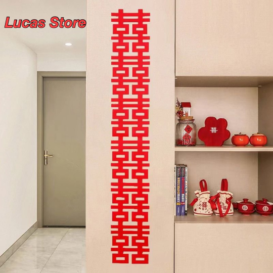 Dây Treo Song Hỷ Trang Trí Tiệc Cưới, Phòng Tân Hôn, Chất Liệu Vải Nỉ Đỏ (2m*33cm)