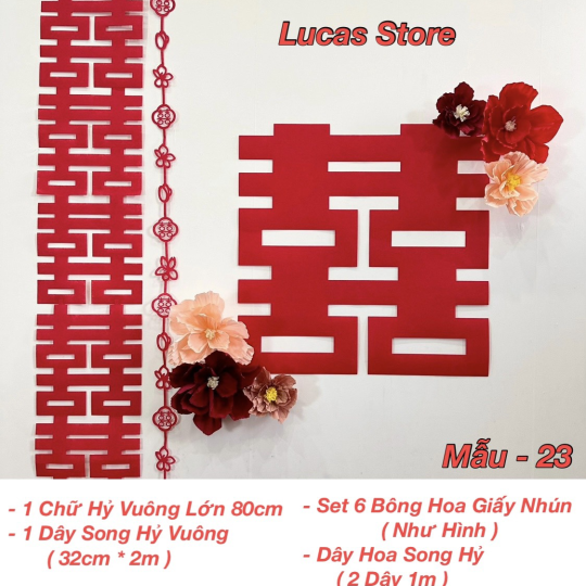 Trang Trí Tiệc Cưới  - Set Treo Song Hỷ - HAPPY WEDDING Trang Trí Phòng Cưới Thêm Sinh Động