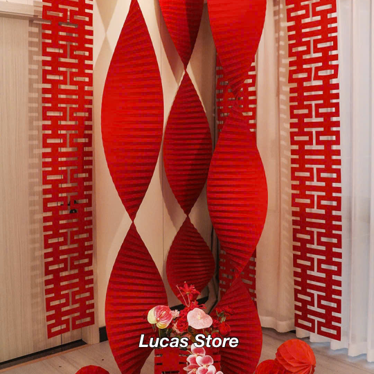 Giấy Xếp Đỏ Gợn Sóng Trang Trí Tiệc Cưới, Trung Thu, Lễ Tết, Decor - Dài 4m