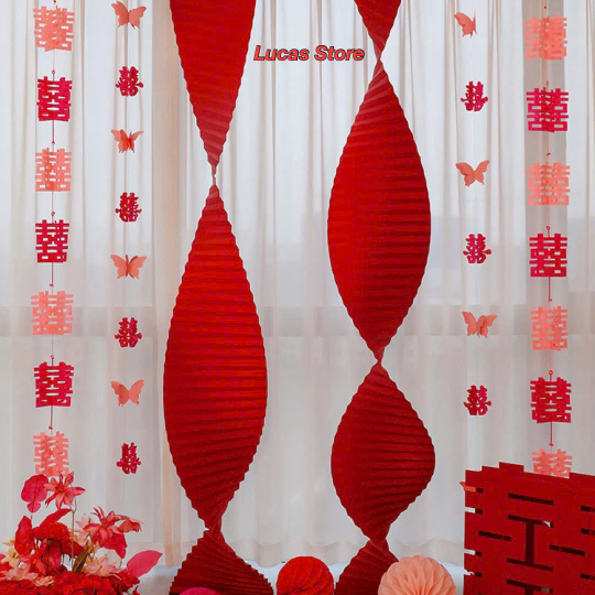 Giấy Xếp Đỏ Gợn Sóng Trang Trí Tiệc Cưới, Trung Thu, Lễ Tết, Decor - Dài 4m