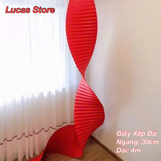 Giấy Xếp Đỏ Gợn Sóng Trang Trí Tiệc Cưới, Trung Thu, Lễ Tết, Decor - Dài 4m