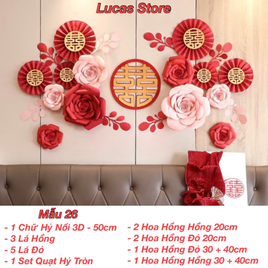 Trang Trí Tiệc Cưới  - Set Treo Song Hỷ - HAPPY WEDDING Trang Trí Phòng Cưới Thêm Sinh Động