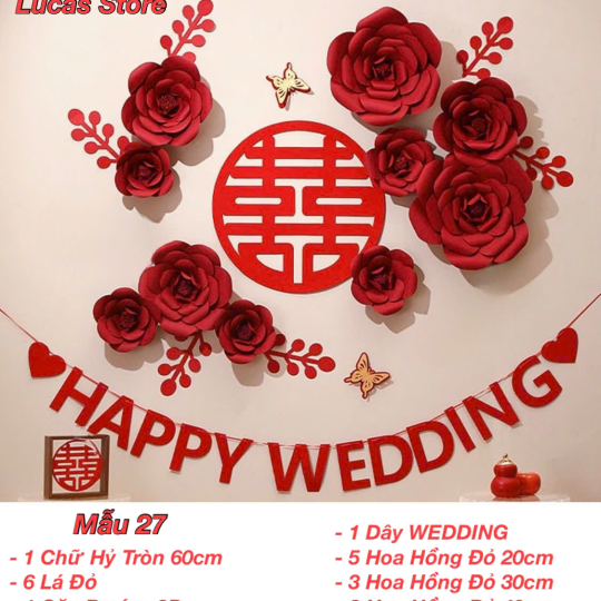 Trang Trí Tiệc Cưới  - Set Treo Song Hỷ - HAPPY WEDDING Trang Trí Phòng Cưới Thêm Sinh Động