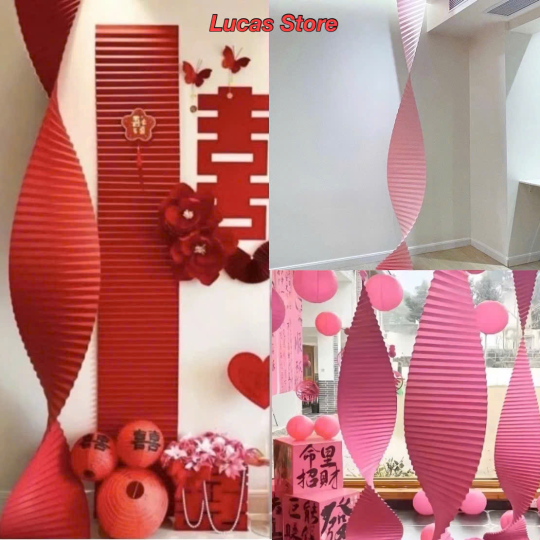 Giấy Xếp Đỏ Gợn Sóng Trang Trí Tiệc Cưới, Trung Thu, Lễ Tết, Decor - Dài 4m