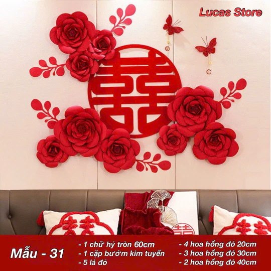Trang Trí Tiệc Cưới  - Set Treo Song Hỷ - HAPPY WEDDING Trang Trí Phòng Cưới Thêm Sinh Động