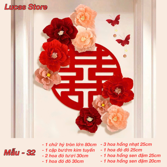 Trang Trí Tiệc Cưới  - Set Treo Song Hỷ - HAPPY WEDDING Trang Trí Phòng Cưới Thêm Sinh Động