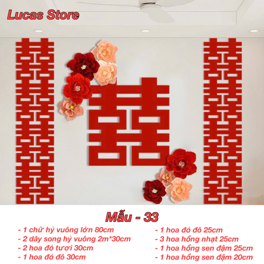 Trang Trí Tiệc Cưới  - Set Treo Song Hỷ - HAPPY WEDDING Trang Trí Phòng Cưới Thêm Sinh Động