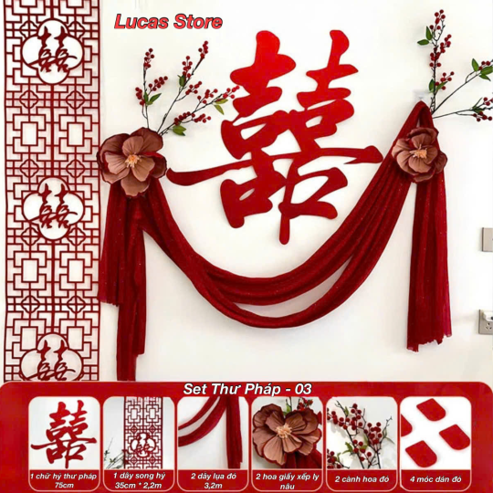 Trang Trí Tiệc Cưới  - Set Treo Song Hỷ - HAPPY WEDDING Trang Trí Phòng Cưới Thêm Sinh Động