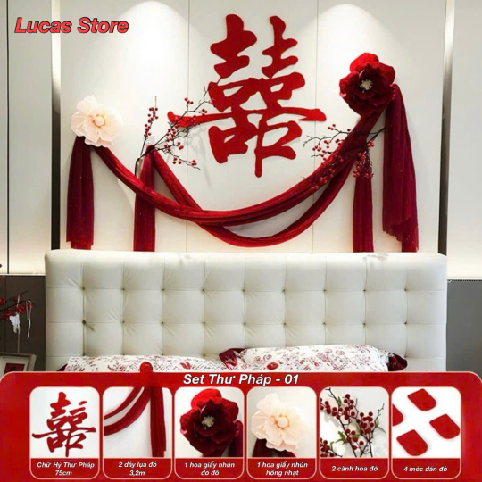 Trang Trí Tiệc Cưới  - Set Treo Song Hỷ - HAPPY WEDDING Trang Trí Phòng Cưới Thêm Sinh Động