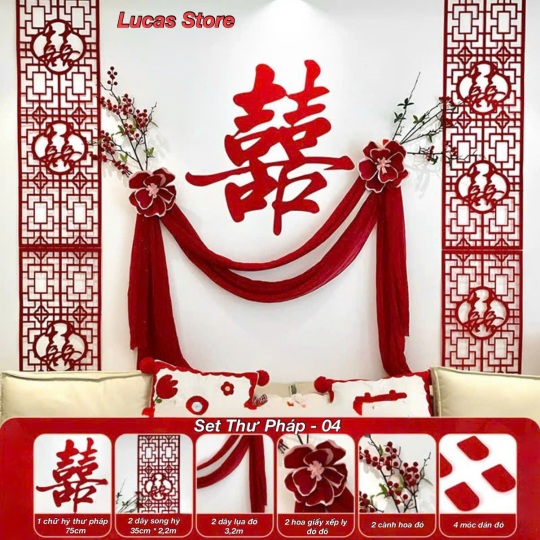 Trang Trí Tiệc Cưới  - Set Treo Song Hỷ - HAPPY WEDDING Trang Trí Phòng Cưới Thêm Sinh Động