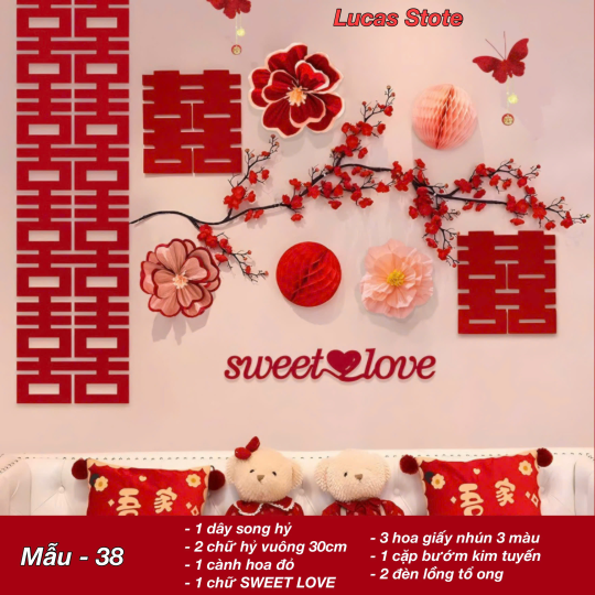 Trang Trí Tiệc Cưới  - Set Treo Song Hỷ - HAPPY WEDDING Trang Trí Phòng Cưới Thêm Sinh Động