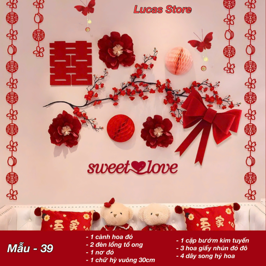 Trang Trí Tiệc Cưới  - Set Treo Song Hỷ - HAPPY WEDDING Trang Trí Phòng Cưới Thêm Sinh Động